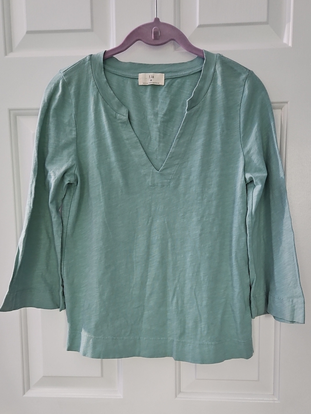 Anthropologie T.La Mint Green Split V-Neck Long Sleeve Top